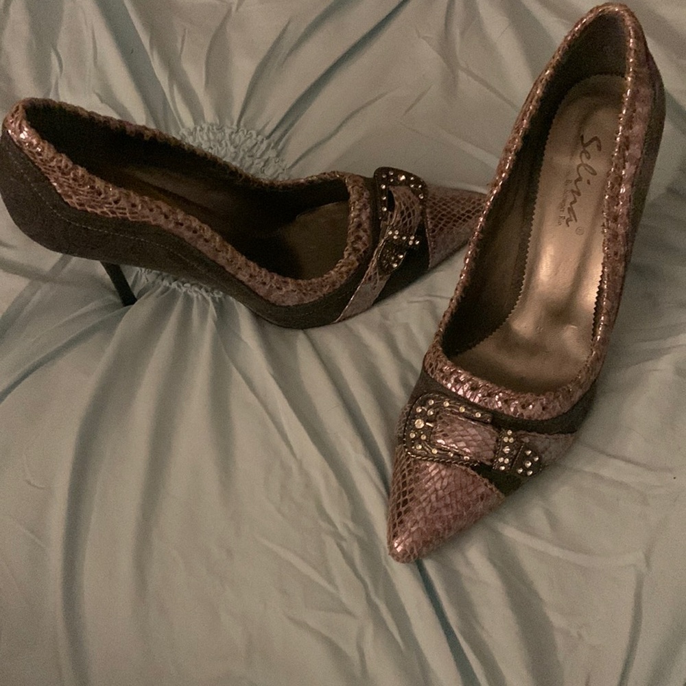 heels dark denim stud buckle worn a hand full of times